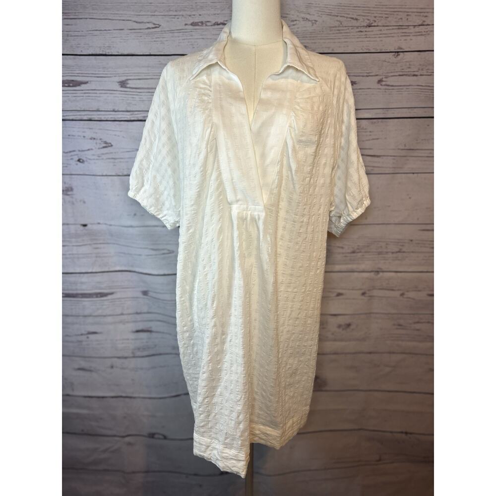 Anthropologie White Cotton Semi-Sheer Shirt Dress Medium